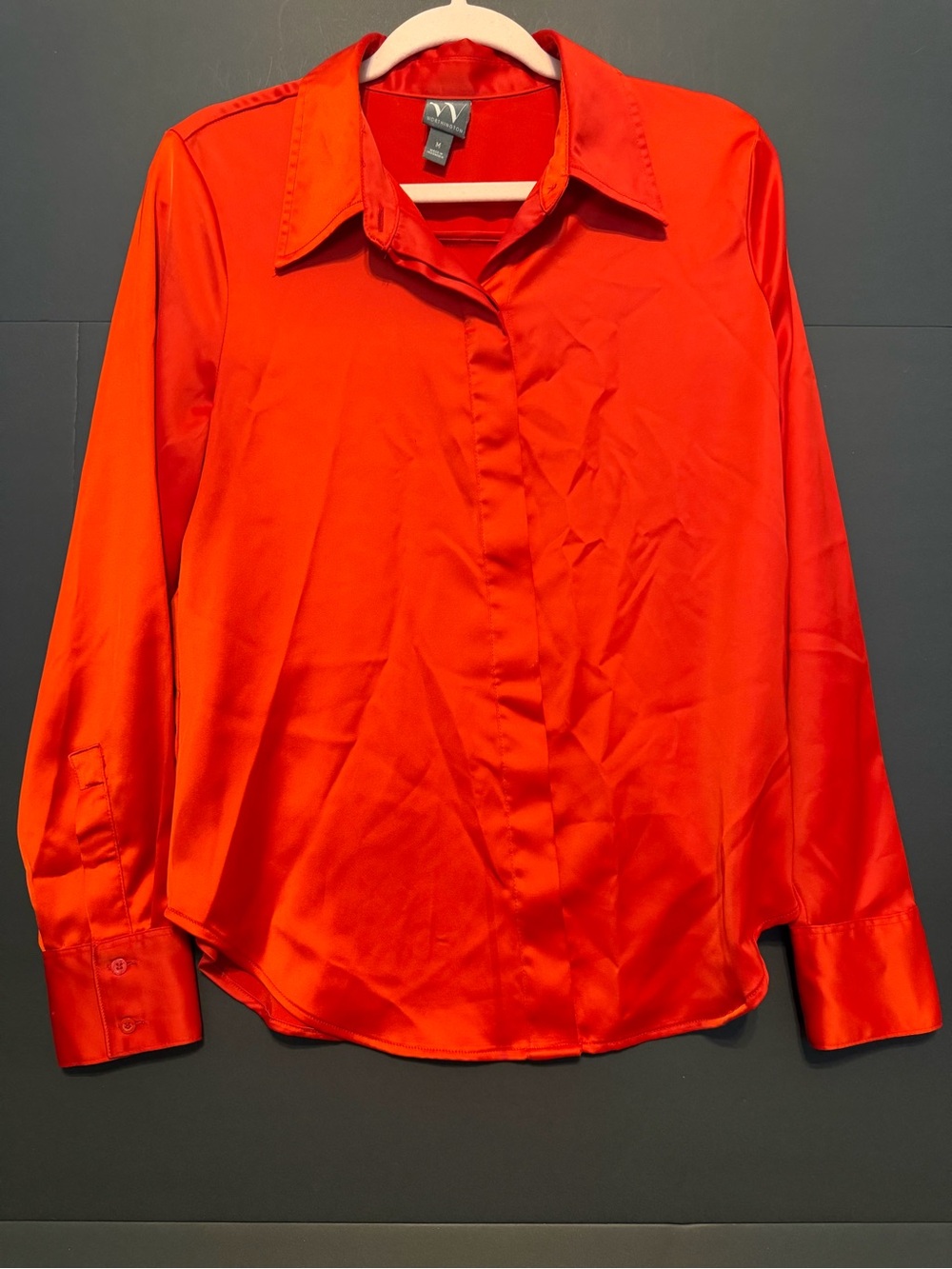 Worthington Bright Red Satin Button-Up Blouse